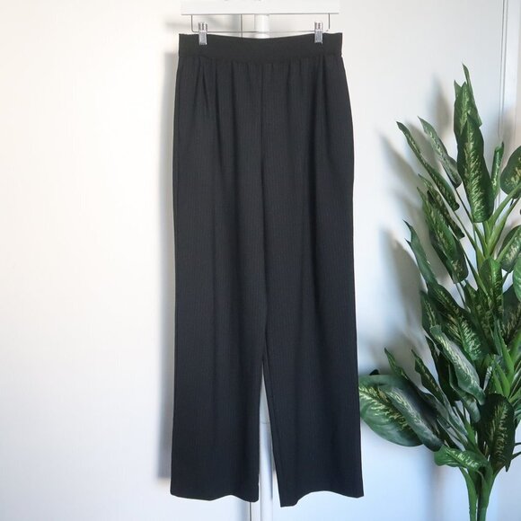 Zara Black Pinstripe High Rise Elastic Waist Wide Leg Palazzo Pants / Trousers M - Picture 6 of 15